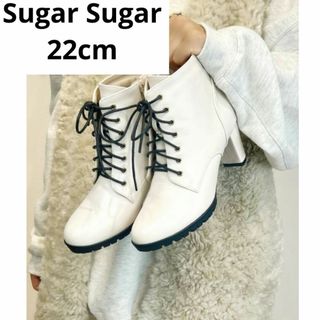 【Sugar Sugar】レースアップブーツ 22cm アイボリー 可愛い 春