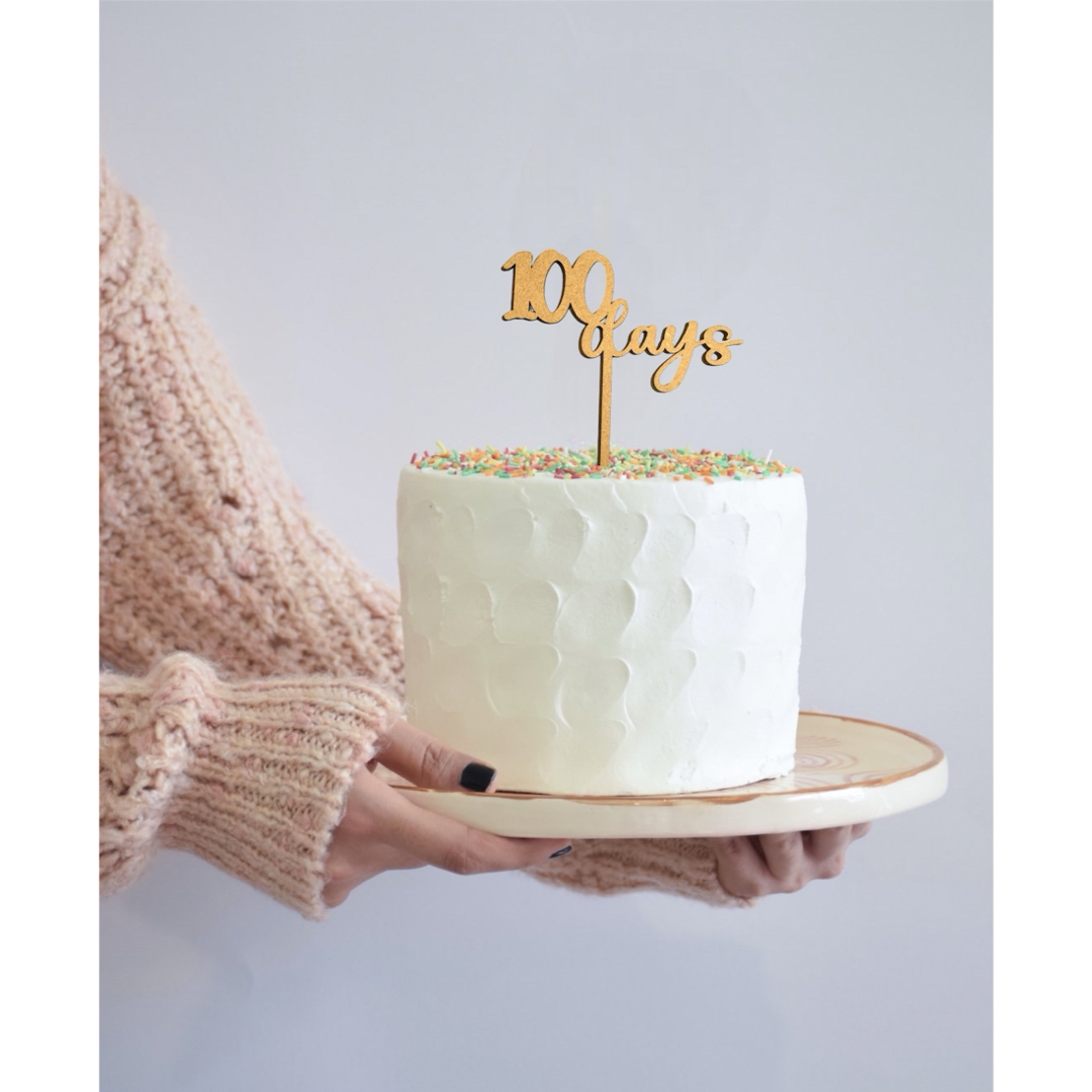 木製100daysケーキトッパー 100日祝い 百日祝い ハンドメイドのパーティー(その他)の商品写真