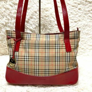 バーバリー(BURBERRY)のBurberry バッグ　レザー　キャンバス　ボルドー　ハンドバッグ　チャーム(トートバッグ)