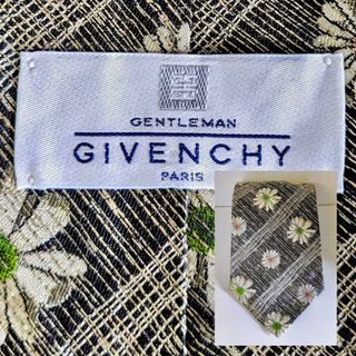 ジバンシィ(GIVENCHY)の伊製 ネクタイ GIVENCHY ジバンシー 花柄 ボタニカル柄 植物 黒 銀(ネクタイ)