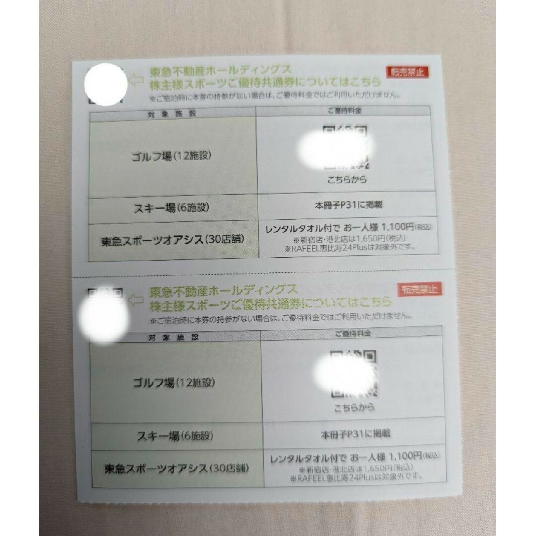 東急不動産ホールディングス 株主様スポーツご優待共通券 2枚 チケットの施設利用券(スキー場)の商品写真