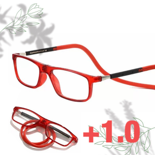 老眼鏡 シニアグラス 置き忘れ無し 磁石着脱 形状記憶ロープ式 赤 +1.0(サングラス/メガネ)