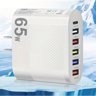 【新品】6ポート 65W PD type-C&USB A急速充電 ACアダプタ(バッテリー/充電器)