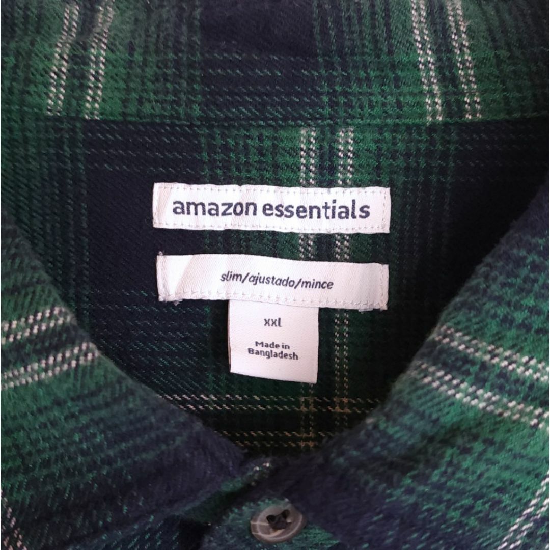 XXLサイズ/アマゾンエッセンシャルズ フランネルシャツ グリーン×ネイビー系 メンズのトップス(シャツ)の商品写真