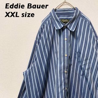 エディーバウアー(Eddie Bauer)のエディーバウアー　長袖シャツ　ストライプ　総柄　男女兼用　青色　XXLサイズ(シャツ)