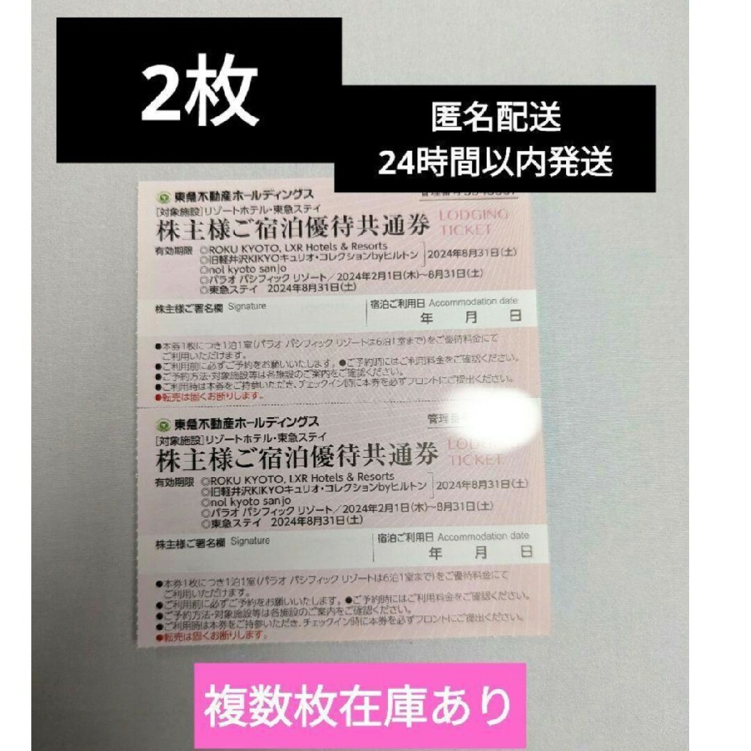 東急不動産　リゾートホテル・東急ステイ　株主様ご宿泊優待共通券　2枚 チケットの優待券/割引券(宿泊券)の商品写真