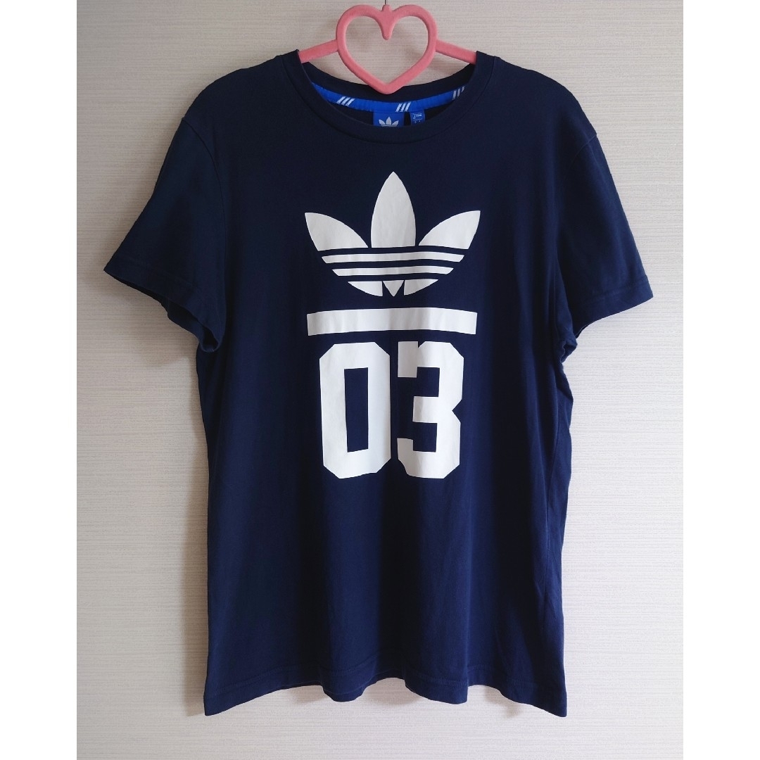 adidas(アディダス)のadidas アディダス ロゴ入り 半袖 Tシャツ カットソー ネイビー 白 M レディースのトップス(Tシャツ(半袖/袖なし))の商品写真