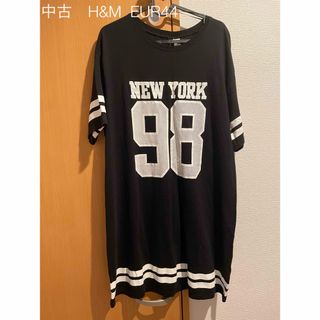 エイチアンドエム(H&M)の中古　H&M  ワンピース　半袖 Tシャツ ブラック　XL  EUR44(ひざ丈ワンピース)