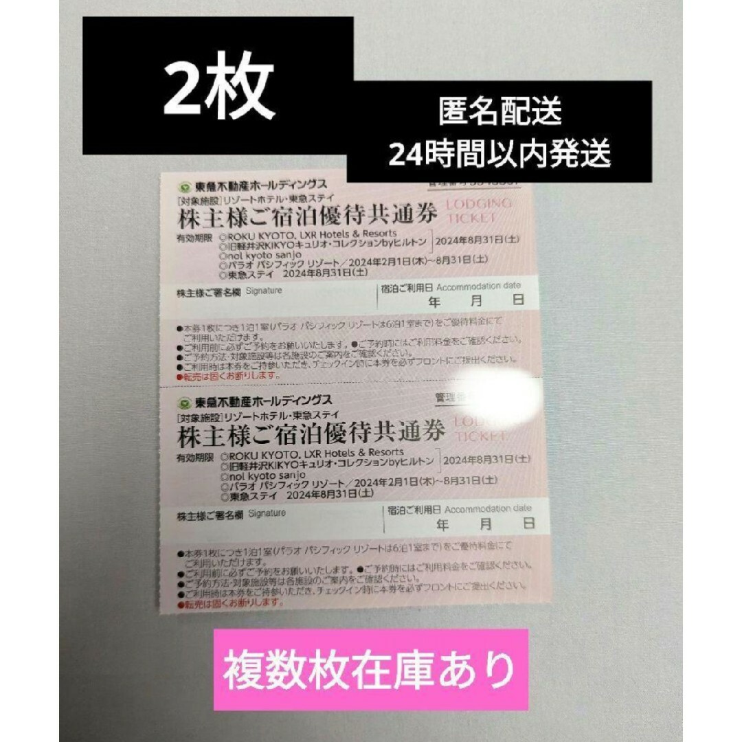 東急不動産　リゾートホテル・東急ステイ　株主様ご宿泊優待共通券　2枚 チケットの優待券/割引券(宿泊券)の商品写真