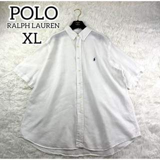 ポロラルフローレン(POLO RALPH LAUREN)の美品✨XL ポロラルフローレン　リネン100% ダウンボタンシャツ　刺繍ロゴ(シャツ)