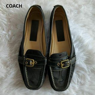 COACH - COACH ローファー フラット シグネチャー柄 ミニベルト黒 金 23.5cm