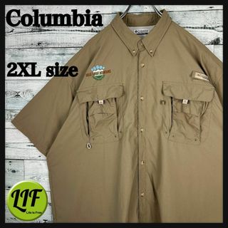 Columbia - コロンビア ロゴタグ 刺繍企業ロゴ PFG 半袖アウトドアシャツ ベージュXXL