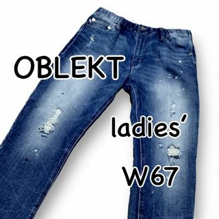 OBLEKT オブレクト イージーパンツ ダメージ加工 当て布 ペイント加工