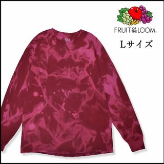 フルーツオブザルーム(FRUIT OF THE LOOM)のメンズ　ブリーチ長袖TシャツL 古着屋　ロンT　カットソー　ブランド　柄物　赤(Tシャツ/カットソー(七分/長袖))