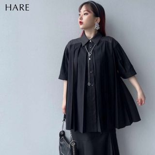 【美品】HARE プリーツ メタルボタン シャツ ブラウス