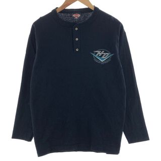 ハーレーダビッドソン(Harley Davidson)の古着 90年代 ハーレーダビッドソン Harley-Davidson バックプリント ヘンリーネック ロングTシャツ ロンT USA製 メンズM /eaa390162(Tシャツ/カットソー(半袖/袖なし))