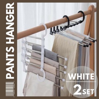 パンツハンガー ズボンハンガー 5連 2個 クローゼット 省スペース 白 衣替え(押し入れ収納/ハンガー)