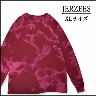 JERZEES - メンズ　ブリーチ長袖TシャツXL 古着屋　ロンT　カットソー　ブランド　赤　丸首