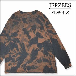 ジャージーズ(JERZEES)のメンズ　ブリーチ長袖TシャツXL 古着屋　ロンT　カットソー　グレー　柄物　丸首(Tシャツ/カットソー(七分/長袖))