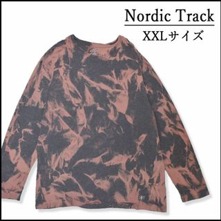 メンズ　ブリーチ長袖TシャツXXL 古着屋　ロンT　カットソー　グレー　丸首　柄(Tシャツ/カットソー(七分/長袖))