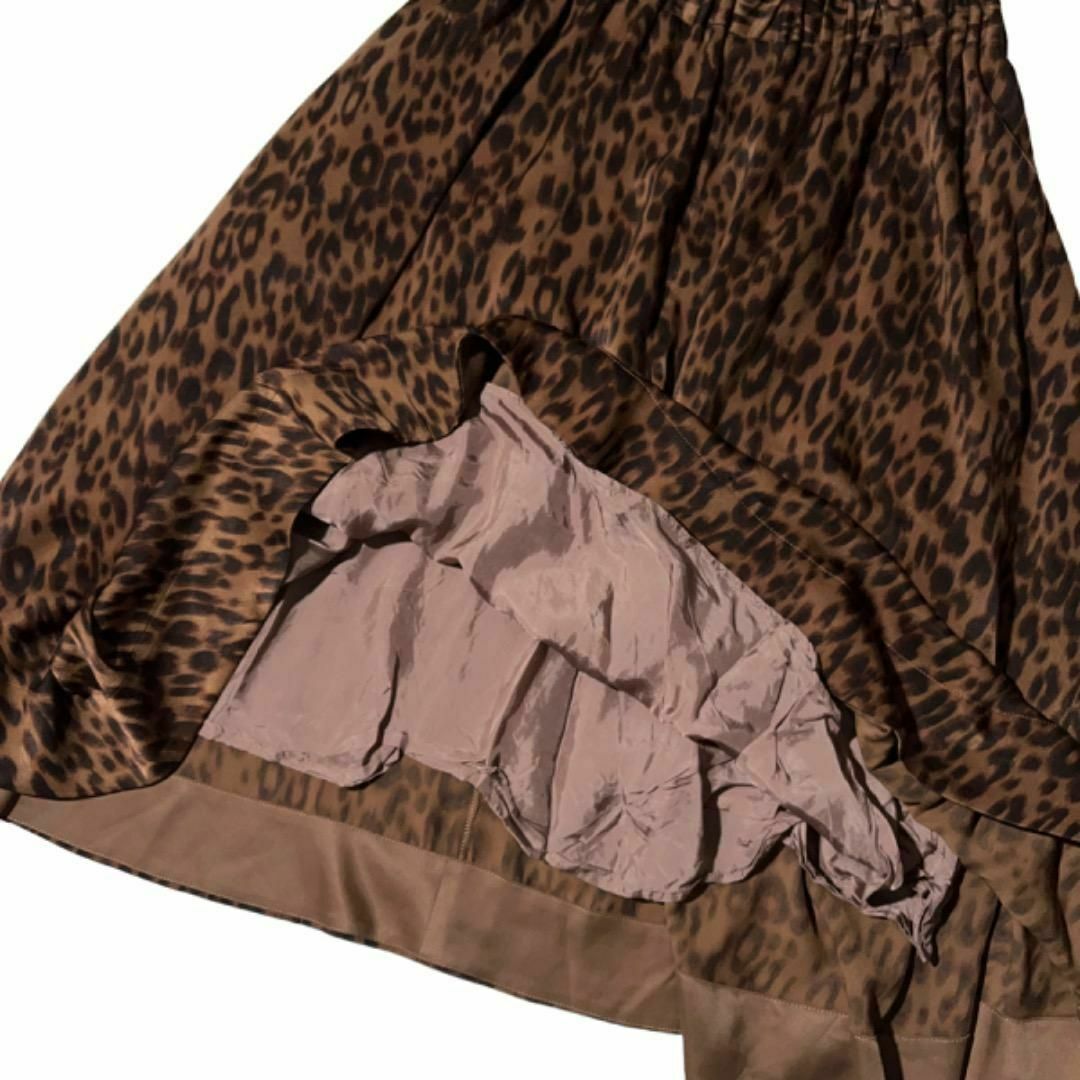 IENA(イエナ)のイエナ ロングスカート 総柄プリント ヒョウ柄 36 S ウエストゴム ブラウン レディースのスカート(ロングスカート)の商品写真