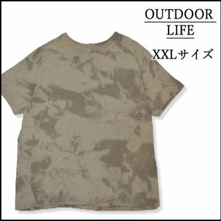 メンズ　ブリーチ半袖TシャツXXL 古着屋　丸首　柄物　ベージュ　ポケット付き(Tシャツ/カットソー(半袖/袖なし))