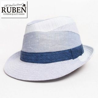 ルーベン(Ruben)の新品 RUBEN ルーベン リネンパッチワーク中折ハット フリーサイズ ネイビー(ハット)