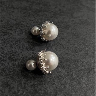 大ぶり　パールピアス　パールキャッチ　シルバー(ピアス)