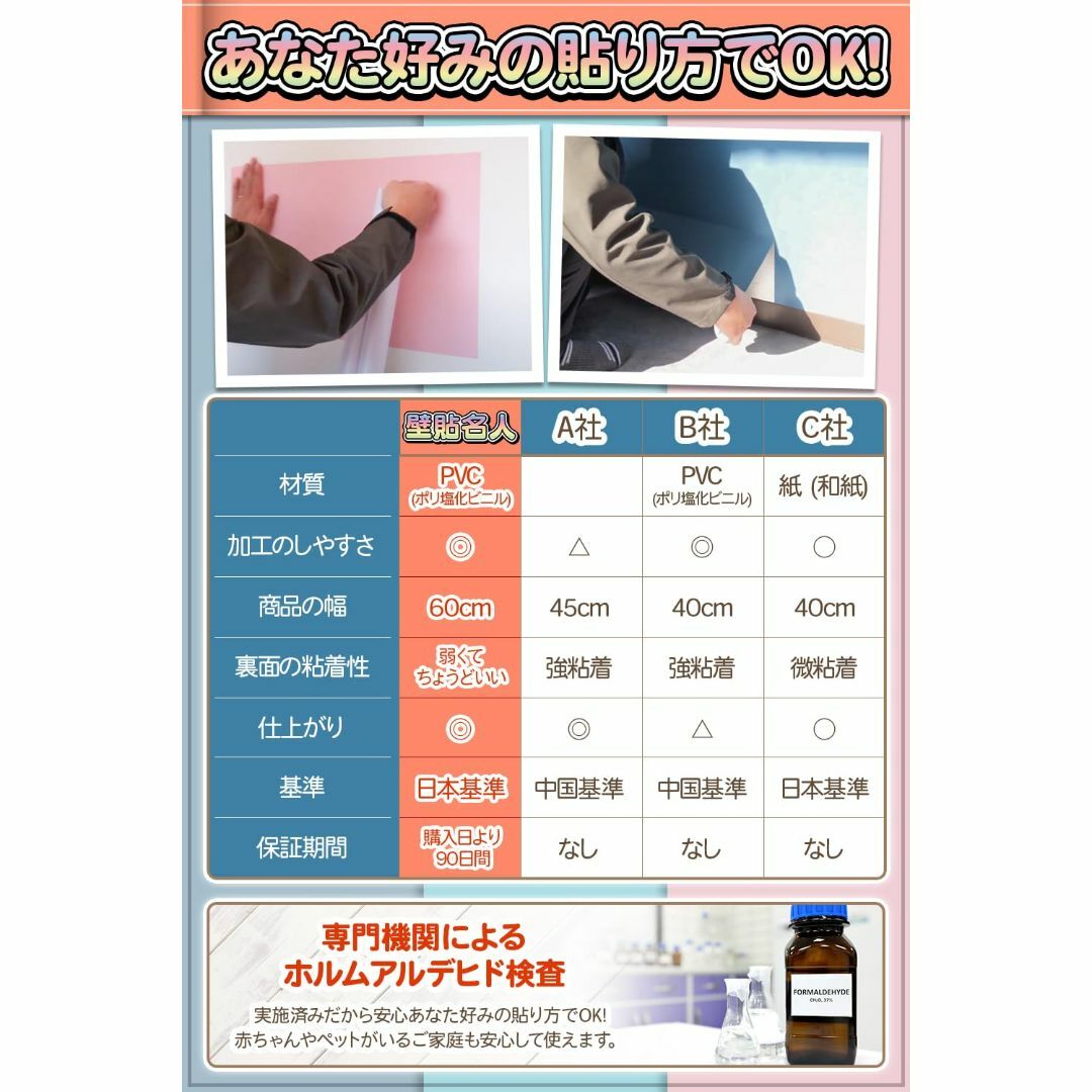 【色: パステルピンク】壁貼名人 pastel【DIYのプロが監修】貼って剥がせ インテリア/住まい/日用品のインテリア/住まい/日用品 その他(その他)の商品写真