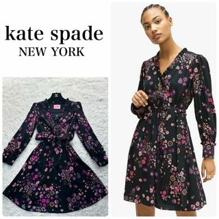 ケイトスペードニューヨーク(kate spade new york)のkate spade ケイトスペード　フローラルプリント　フレアワンピース　S(ミニワンピース)