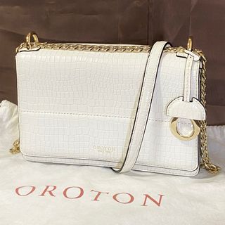 未使用級✨オロトン OROTON・チェーン付きショルダー クロコ型押しレザー(ショルダーバッグ)