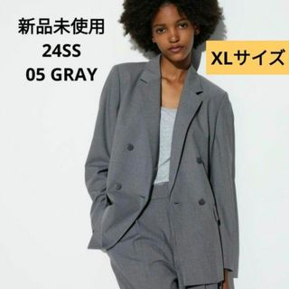 ユニクロ(UNIQLO)の新品未使用 ユニクロ 24SS ダブルジャケット グレー XLサイズ(テーラードジャケット)