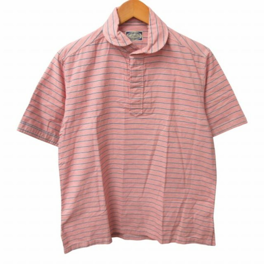 Sugar Cane(シュガーケーン)のシュガーケーン カジュアルシャツ ボーダー柄 半袖 ピンク S ■GY31 メンズのトップス(シャツ)の商品写真