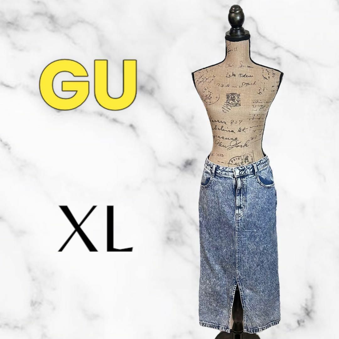 GU(ジーユー)の美品✨【GU】ケミカルデニムナローミディスカートJN　ウォッシュド　ブルー　XL レディースのスカート(ロングスカート)の商品写真