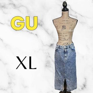 ジーユー(GU)の美品✨【GU】ケミカルデニムナローミディスカートJN　ウォッシュド　ブルー　XL(ロングスカート)