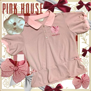 ピンクハウス(PINK HOUSE)のピンクハウス/チェックリボン刺繍半袖ポロシャツ/くすみピンク/金子功インゲボルグ(ポロシャツ)
