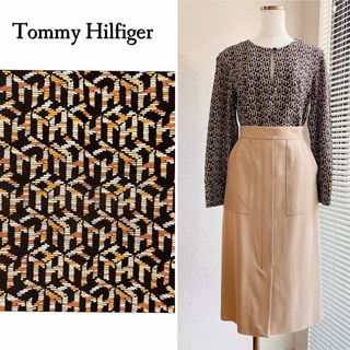 トミーヒルフィガー(TOMMY HILFIGER)のTommy Hilfiger 総柄　長袖トップス　S ブラック　オレンジ(シャツ/ブラウス(長袖/七分))