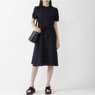 ブルーレーベルクレストブリッジ(BLUE LABEL CRESTBRIDGE)のブルーレーベルクレストブリッジ◎チェックハーフソリッドファンシーシャツワンピース(ひざ丈ワンピース)