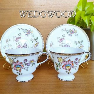 ウェッジウッド(WEDGWOOD)の美品★ウェッジウッド スワロー カップ＆ソーサー ２客セット シノズワリ 黒壺(食器)