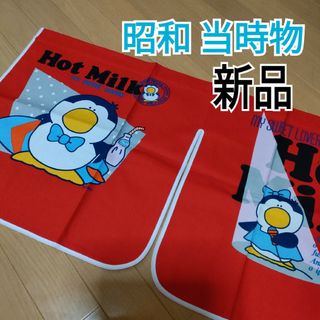 昭和レトロのれん　ファンシーペンギン暖簾　レトロポップペンギン赤　ショートのれん