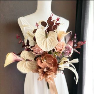 アイボリーアンスリューム×ブラウンクラッチブーケ💐ブートニア付