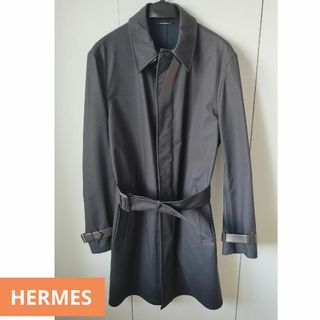 エルメス(Hermes)の美品『エルメス』HERMES 本革  ゴム引き調 ステンカラー ロング コート(ステンカラーコート)