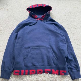 シュプリーム(Supreme)のシュプリーム　クロップドロゴ　フード付き スウェットシャツ ダークブルー　M(パーカー)