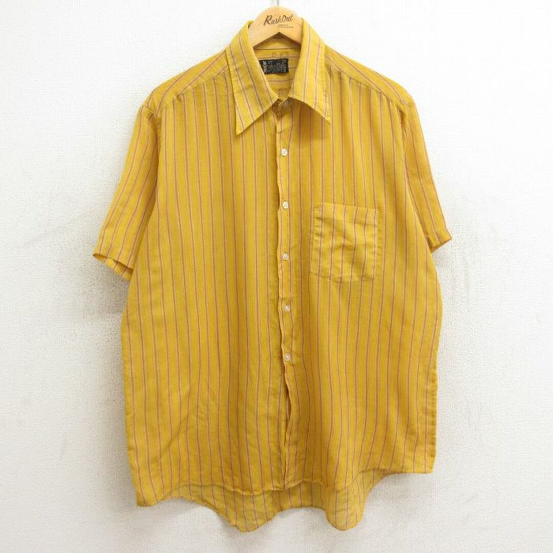 XL★古着 半袖 シャツ メンズ 70年代 70s 黄他 イエロー ストライプ 24apr08 中古 トップス メンズのトップス(シャツ)の商品写真