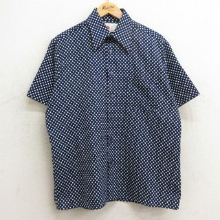 L★古着 シアーズ 半袖 シャツ メンズ 70年代 70s 紺他 ネイビー ドット 24apr08 中古 トップス(シャツ)