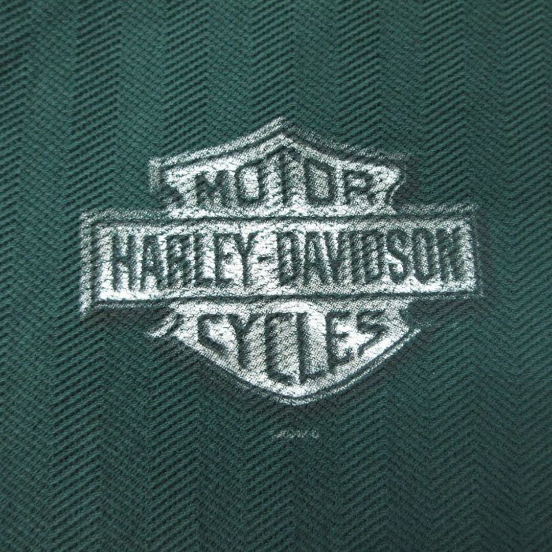 Harley Davidson(ハーレーダビッドソン)のXL★古着 ハーレーダビッドソン Harley Davidson 半袖 ポロ シャツ メンズ 90年代 90s 鹿の子 USA製 緑 グリーン 【spe】 24apr08 中古 トップス メンズのトップス(ポロシャツ)の商品写真