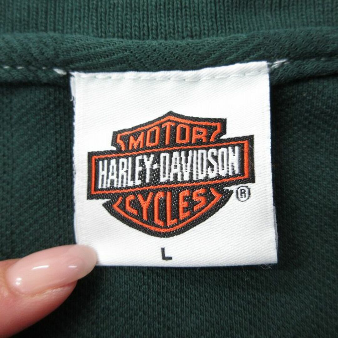 Harley Davidson(ハーレーダビッドソン)のXL★古着 ハーレーダビッドソン Harley Davidson 半袖 ポロ シャツ メンズ 90年代 90s 鹿の子 USA製 緑 グリーン 【spe】 24apr08 中古 トップス メンズのトップス(ポロシャツ)の商品写真