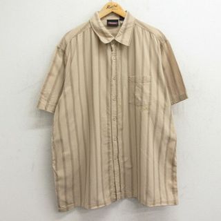 ディッキーズ(Dickies)のXL★古着 ディッキーズ Dickies 半袖 シャツ メンズ ワンポイントロゴ 大きいサイズ コットン ベージュ他 カーキ ストライプ 24apr08 中古 トップス(シャツ)