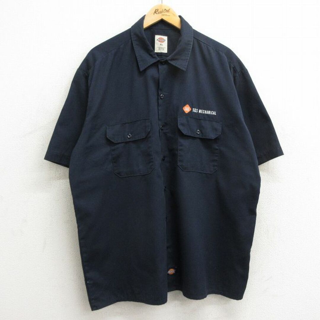 Dickies(ディッキーズ)のXL★古着 ディッキーズ Dickies 半袖 ワーク シャツ メンズ メカニカル 大きいサイズ 紺 ネイビー 24apr08 中古 トップス メンズのトップス(シャツ)の商品写真