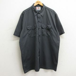 XL★古着 ディッキーズ Dickies 半袖 ワーク シャツ メンズ 大きいサイズ 濃グレー 24apr08 中古 トップス